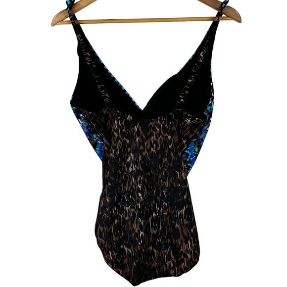 Miraclesuit Women's Untamed Wrapsody One Piece Swimsuit Blue/Brown Sz 10 NWOT - Picture 3 of 8